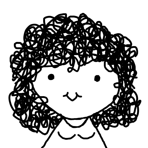 a cartoon drawing of a curly haired woman smiling